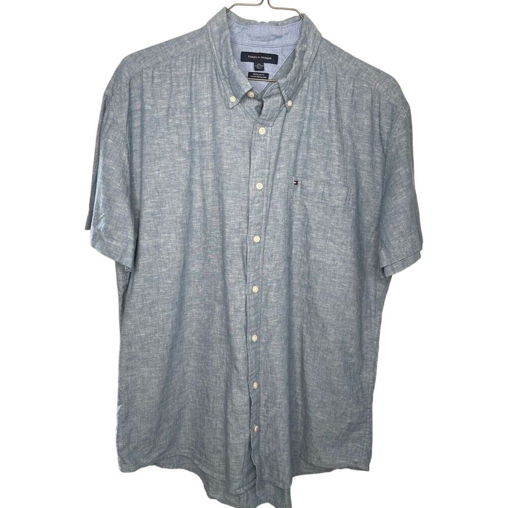 Tommy Hilfiger Men's XXL Linen Blend Woven Button Down Shirt Short Sleeve